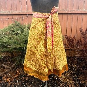Reversible Rich silk gold patterned sari wrap skirt